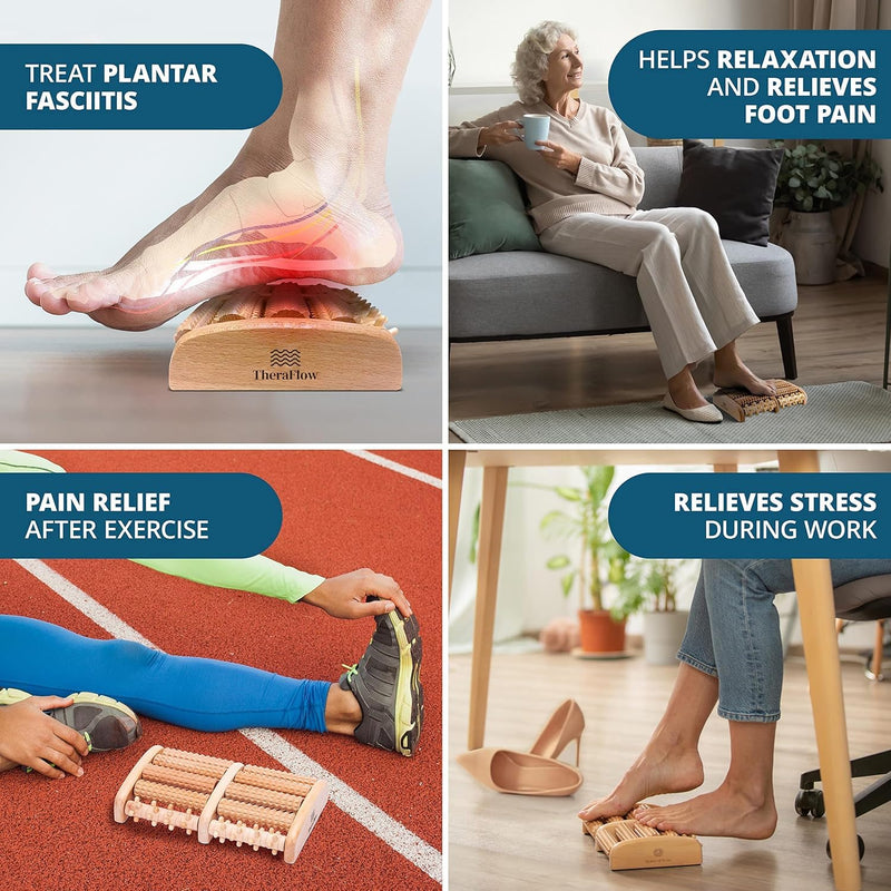 [Australia] - TheraFlow XL Foot Massager for Neuropathy & Plantar Fasciitis Relief - Mom Gifts for Women & Gifts for Dad, Wooden Foot Roller Massager, Neuropathy Pain Relief for Feet (Includes Reflexology Chart) Dual Reflexology 