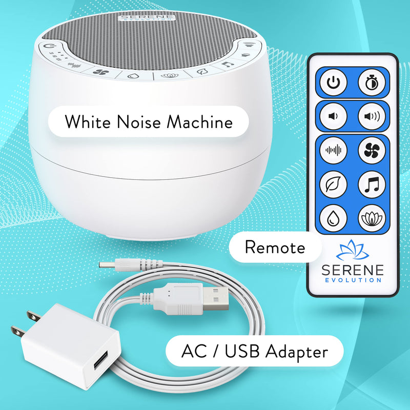[Australia] - Serene Evolution White Noise Machine for Sleeping Adult or Baby - White Noise Machine for Office Privacy & Noise Canceling - Sleep Sound Machine for Adults - Ocean, Rain Noise Machine (70 Sounds) 70 Sounds - White 