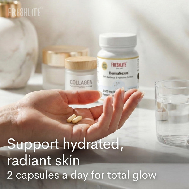 FRESHLITE 2,500mg Ceramide Supplement - Skin Hydration & Barrier Support - Radiant, Luminous Skin - with Vegan Postbiotics for Total Glow - DermaNexus™ 60 Vegan Capsules, Made in Japan 60 count (Pack of 1)