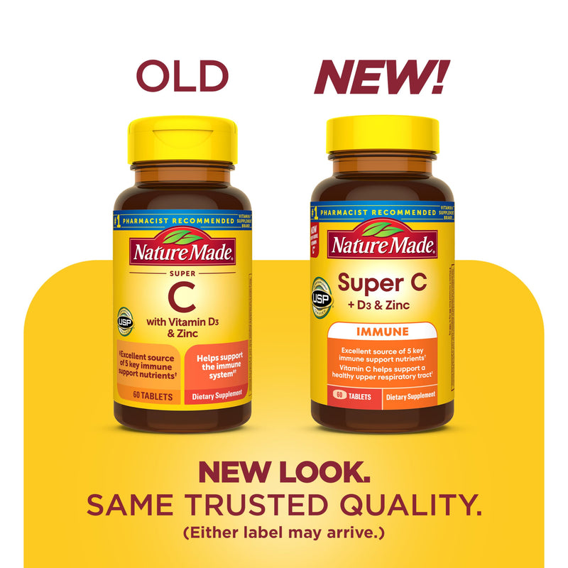 Nature Made Super C Tablets with Vitamin D3 and Zinc, 60 Tablets | Adult Vitamin C Immune Support Supplement, For Daily Immune Support and Antioxidant Support, 60 Day Supply Unflavored 60 Count (Pack of 1)