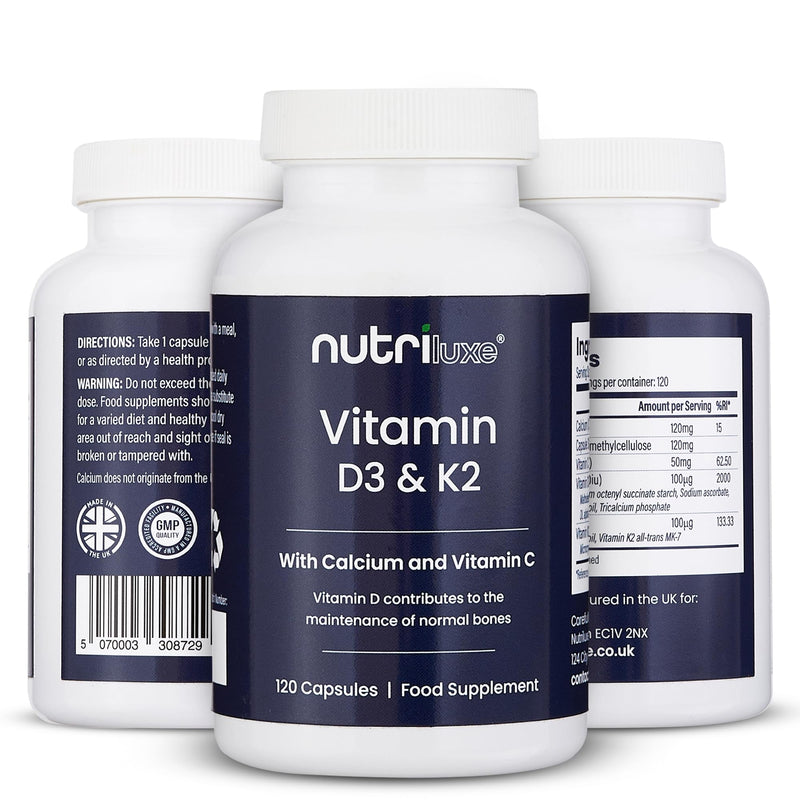 Vitamin D3 4000 IU & K2 with Calcium & Vitamin C, 120 Capsules