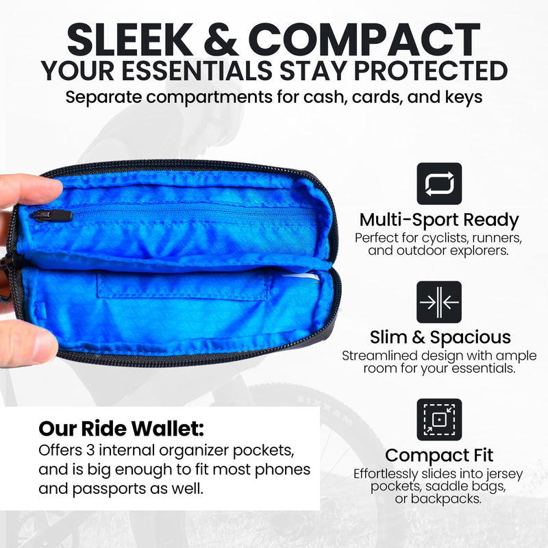 Ride Wallet 7”x4” | Waterproof Cycling Wallet for Phone, Cards & Essentials | Durable Ripstop Nylon – Fits Most Phones & Passports | Secure Storage for Biking & Travel Sterling Silver