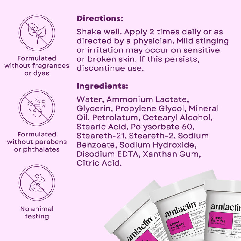AmLactin Crepe Firming Body Cream, 15% Lactic Acid, 12 oz | 15% lactic acid body cream exfoliates, moisturizes and helps improve the look of crepey skin for firmer-looking texture. Skin Care Agent