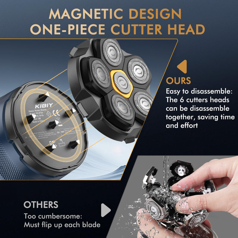 [Australia] - Men's Electric Bald Shaver, Kibiy Upgraded Head Shaver with Removable 6D Head, IPX7 Waterproof Head Shaver for Bald Heads with LED Display, Type-C Charging, Head Shaver for Bald Men with Non-Slip Design 