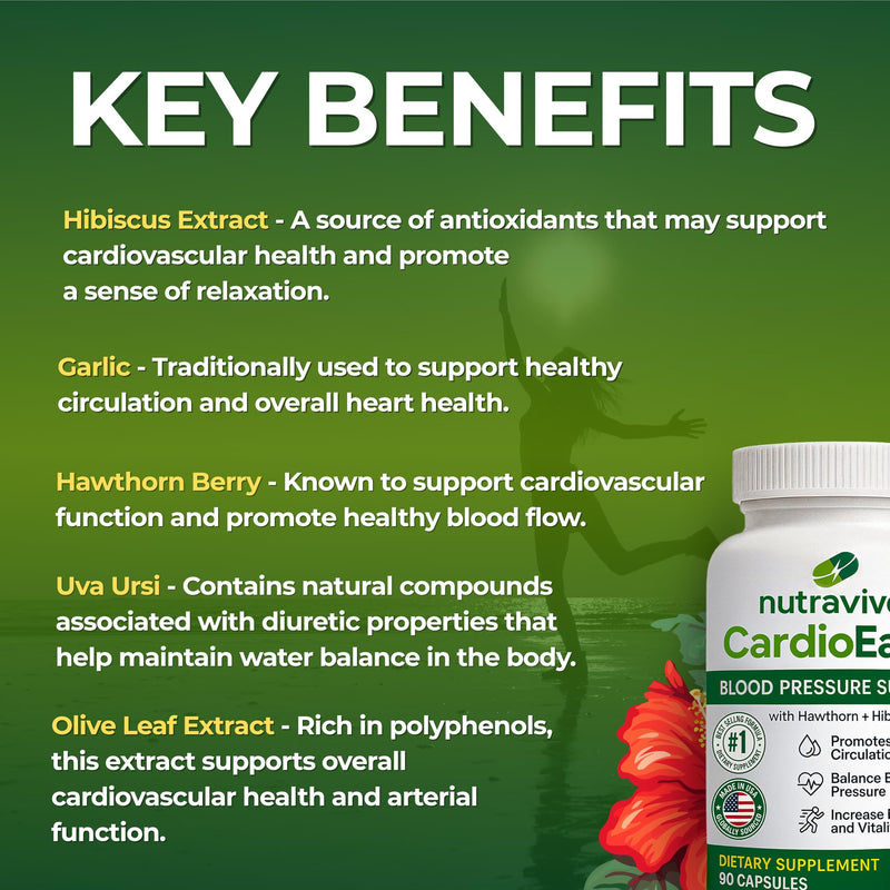 [Australia] - Nutravive Blood Pressure Support Supplement ‚Äì Natural Heart & Circulation Support with Hawthorn, Garlic, Olive Leaf, Hibiscus & B12 ‚Äì USA Made, GMP Facility - 90 Capsules 