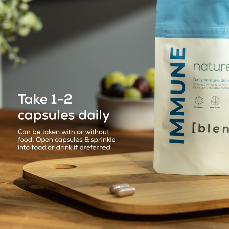 Immune [blend]: Premium Immune System Booster - 60 High Strength 8-in-1 Complex - Loaded with Vitamin C, D, Zinc, Elderberry, Acerola Cherry, Olive Leaf, Black Pepper & MCT - Made in UK