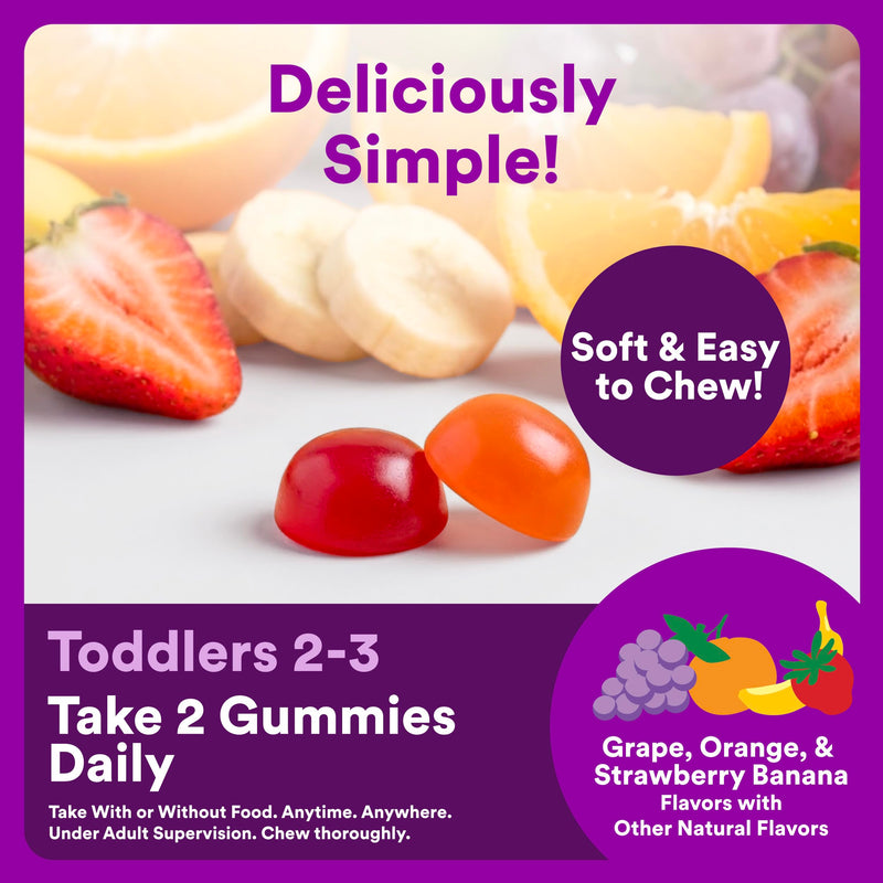 SmartyPants Toddler Multivitamin Gummies, Omega 3 (DHA/EPA), Vitamins D3, C, Vitamin B12, B6, A, K & Zinc, Biotin, Gluten Free, Three Fruit Flavors, 60 Count (30 Day Supply) 60 Count (Pack of 1) Multi + Omega - 30 Day Supply