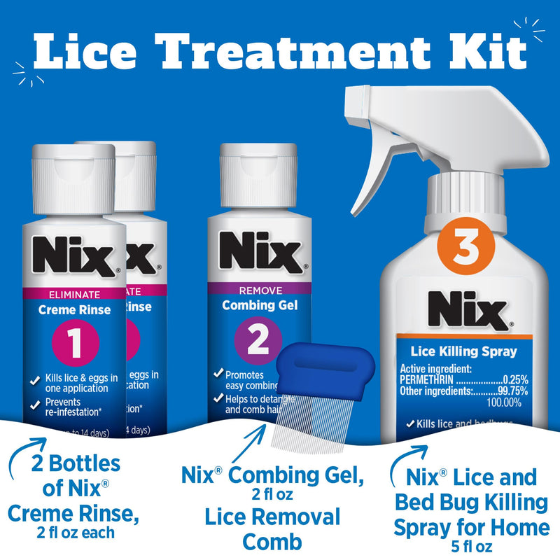 [Australia] - Nix Complete Lice Treatment Kit for Home and Hair, with Permethrin Cr√®me Rinse, Combing Gel, Lice Comb, and Home Spray for Bedding and Furniture 1 Count (Pack of 1) 