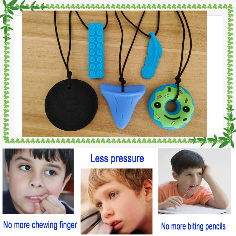 [Australia] - Chew Necklace by GNAWRISHING, 5 Pieces Sensory Chew Necklaces for Kids with Autism, ADHD, SPD, Chewing, Oral Motor 