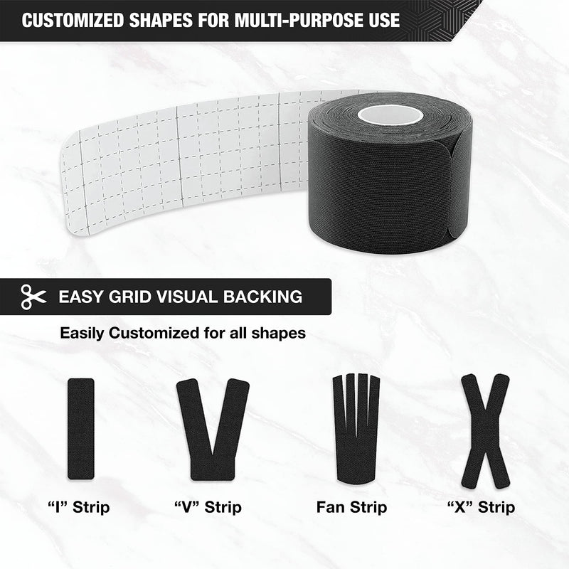 [Australia] - EVERLIT [4-Pack] Pre-Cut Elastic Cotton Kinesiology Therapeutic Athletic Sports Tape, for Pain Relief and Support, 80 Precut 10” Strips (Black) Black 