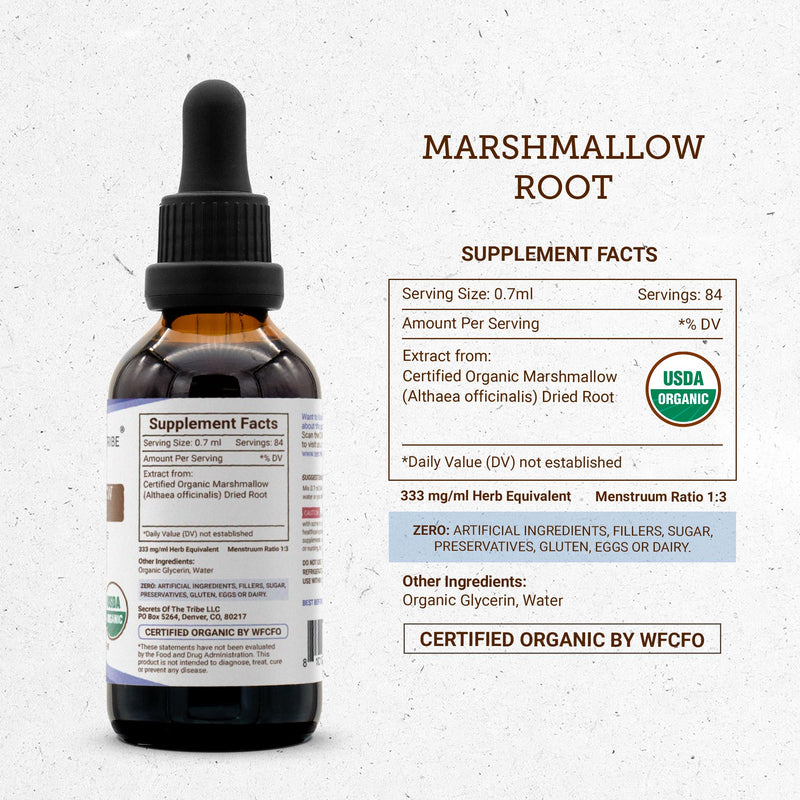 [Australia] - Secrets of the Tribe Marshmallow Root USDA Organic | Alcohol-Free Extract, High-Potency Herbal Drops | Made from 100% Certified Organic Marshmallow (Althaea officinalis) Dried Root (2 oz) 2 Fl Oz (Pack of 1) 