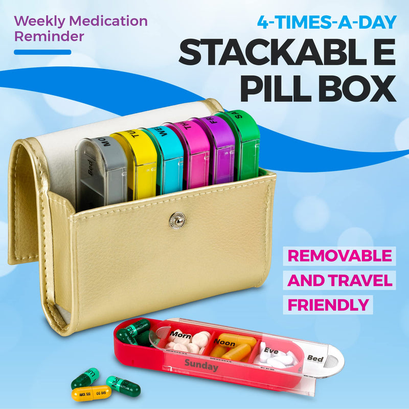 Weekly Travel Pill Organizer - Prescription and Medication Wallet Pill Box Reminder, Pill Container Dispenser Case, Vitamin Caddy Organizer, for 4 Times A Day, 7 Days a Week