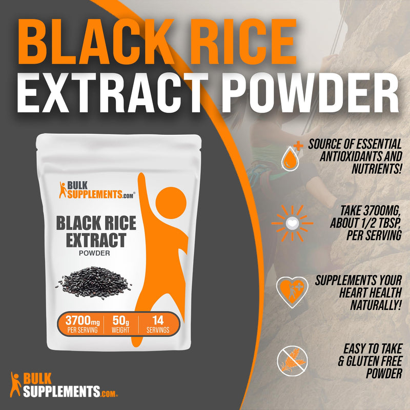 BulkSupplements.com Black Rice Extract Powder - Black Rice Supplement, Black Rice Powder - Gluten Free Supplement, 3700mg per Serving, 50g (1.8 oz) (Pack of 1) 1.8 Ounce (Pack of 1)