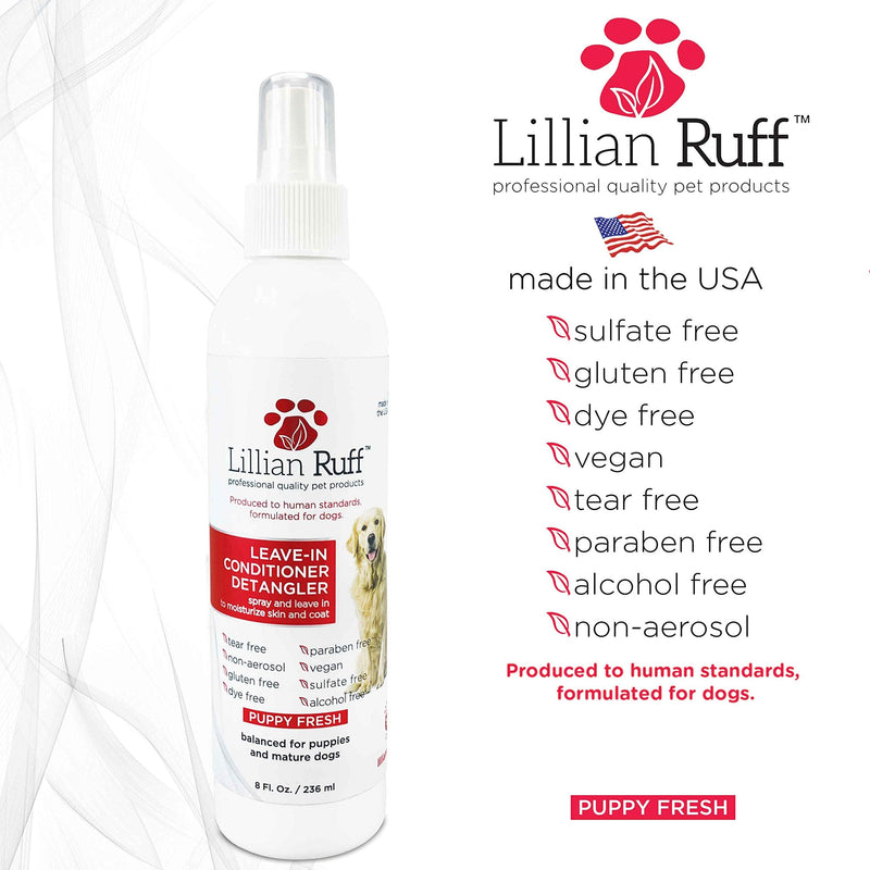 Lillian Ruff Leave-in Dog Conditioner & Detangler Spray - pH Balanced After-Bath No Rinse Hydrating Dog Conditioning Spray - Silky Shine Spray for Dry Skin, Itch Relief, Detangling & Dematting (8oz) Leave-in Conditioner Detangler - PawsPlanet Australia