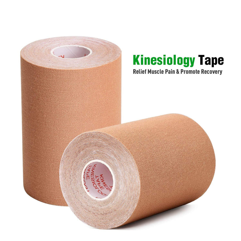 [Australia] - 3 Pack Kinesiology Tape, Water Resistant Muscle Support Adhesive Sport Tape for Pain Relief, Latex Free Cotton Elastic Athletic Tape for Joints, Knee, Ankle, Shoulder, Wrist - Tan 4in 5.5yd 