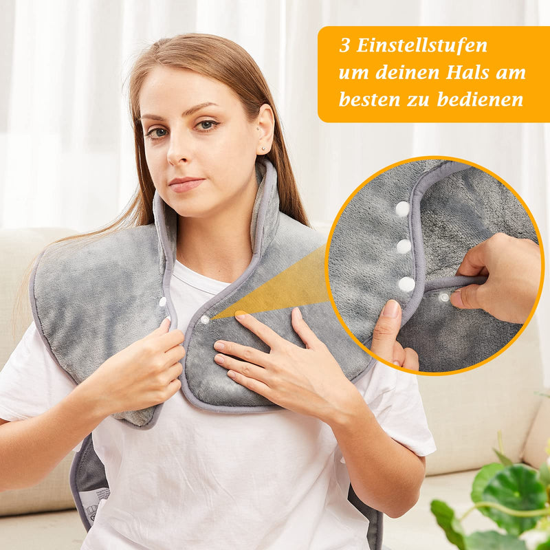 [Australia] - Heating pad for back, shoulder, neck, 60x100cm, heat pad with automatic switch-off, quick heating with waist strap, back warmer 6 heating levels & auto-OFF timer, flannel material, washable, gray 