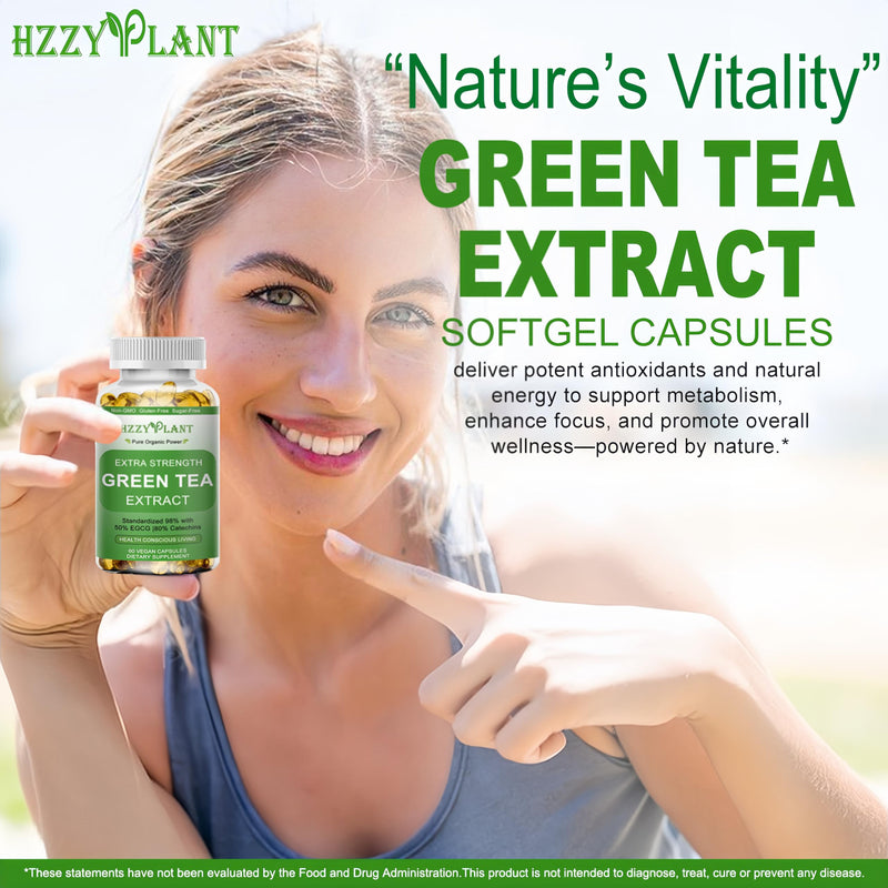 [Australia] - Green Tea Extract Softgels, High Absorption Green Tea Softgel Capsules for Energy Metabolism Antioxidant Immune Skin Heart Support, Herbal Supplement 50% EGCG for Men & Women,Non-GMO,2 Month Supply 