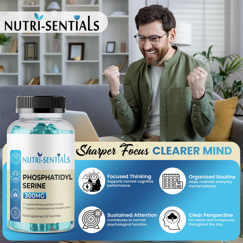 Phosphatidylserine Supplement 300mg- Organic Brain Supplement Support Gummies- Supports Memory, Mental Clarity, Mood & Cognitive Health- Natural Focus Gummies Supplements- 60 Count