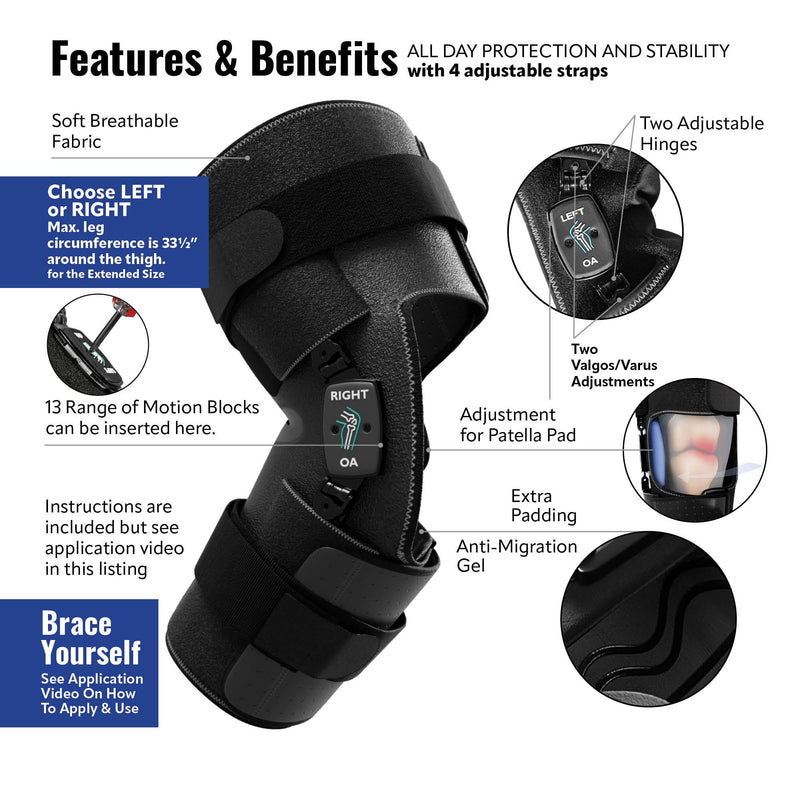 [Australia] - Comfort+ Soft Osteoarthritis Dual Adjustment (OA) Knee Brace for ACL & Meniscus & Hyperextension, Patella Stabilizer, Knee Sleeve, Knee Brace for Women and Men, Universal Regular Size, Right 