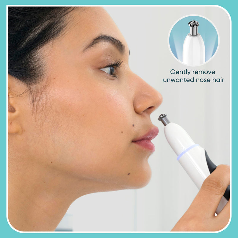 [Australia] - Conair GIRLBOMB Nose Hair Trimmer for Women, Battery-Operated Face Hair Removal for Women, Diamond-Shaped 360° Beveled Blade, LED Light, Packaging May Vary, White 1 Count (Pack of 1) 
