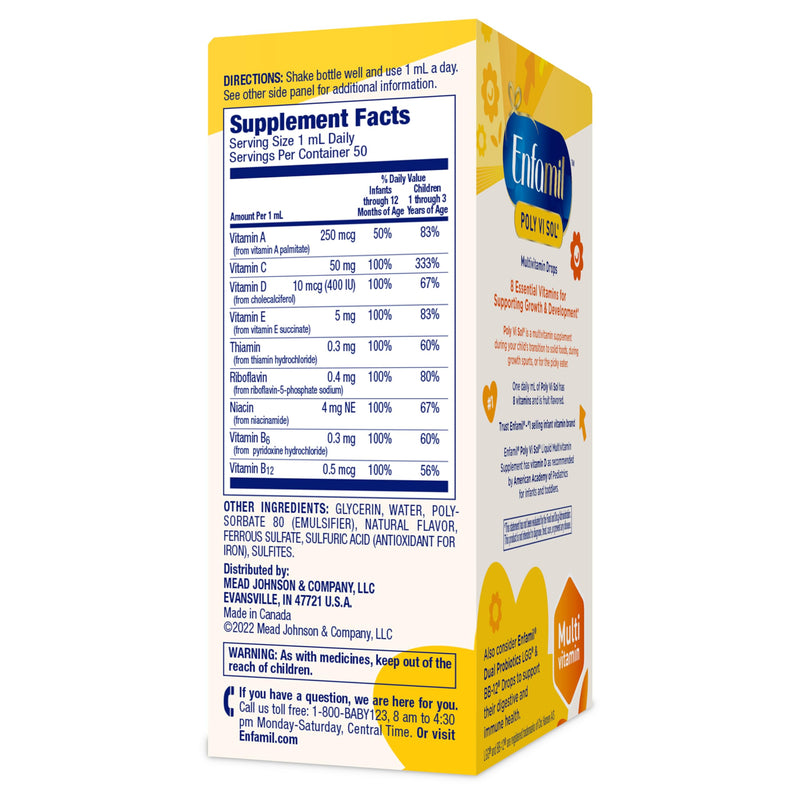 Enfamil Poly-Vi-Sol Liquid Multivitamin Supplement for Infants and Toddlers, 50 mL dropper bottle 1.66 Ounce (Pack of 1)