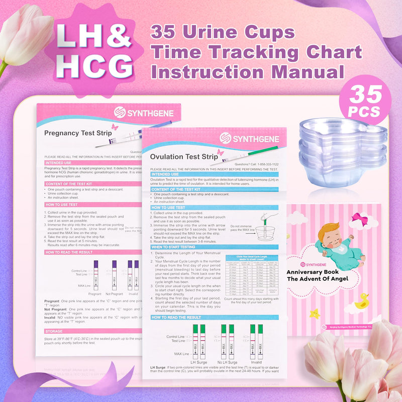 SYNTHGENE Ovulation Test Strips, LH 50 HCG 20 Ovulation and Pregnancy Tests, 50 Ovulation Tests and 20 Pregnancy Tests with 70 Urine Cups, Detect Early Pregnancy and Accurately Track Ovulation 70 Count (Pack of 1）