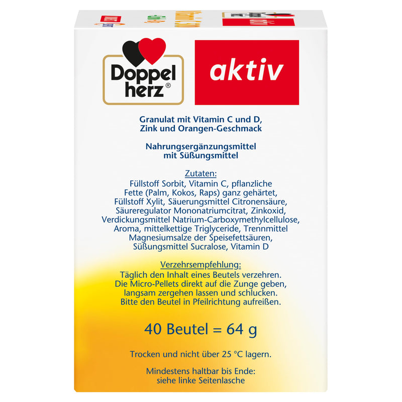 [Australia] - Doppelherz Vitamin C 500 + Zinc + D3 DIRECT Micro-Pellets with DEPOT effect - With vitamin C, zinc and vitamin D as a contribution to the normal function of the immune system - 40 portions 