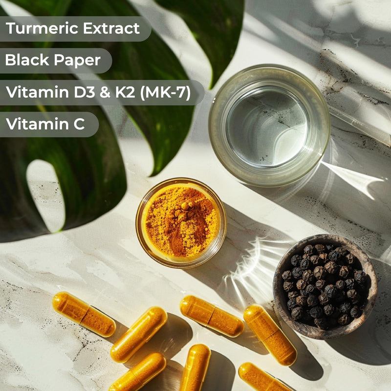 Turmeric Capsules with Black Pepper, Vitamin C, D3 and K2, 90 Count - High Strength Joint Health Supplement for Adults with Active Curcumin Extract Powder - A Natural Herbal Anti Inflammator