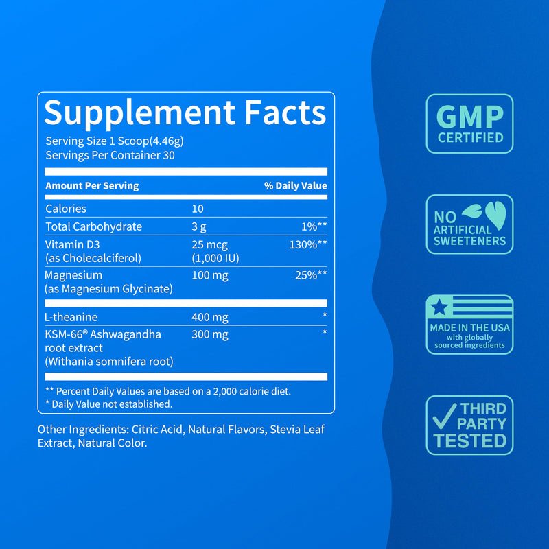 Nello Supercalm Powdered Drink Mix, Yuzu Guava, L Theanine, Ksm-66 Ashwagandha, Magnesium Glycinate, Vitamin D 3, Supplements for Relaxation & Focus, No Sugar, Non GMO, On The Go, 30 Srvgs
