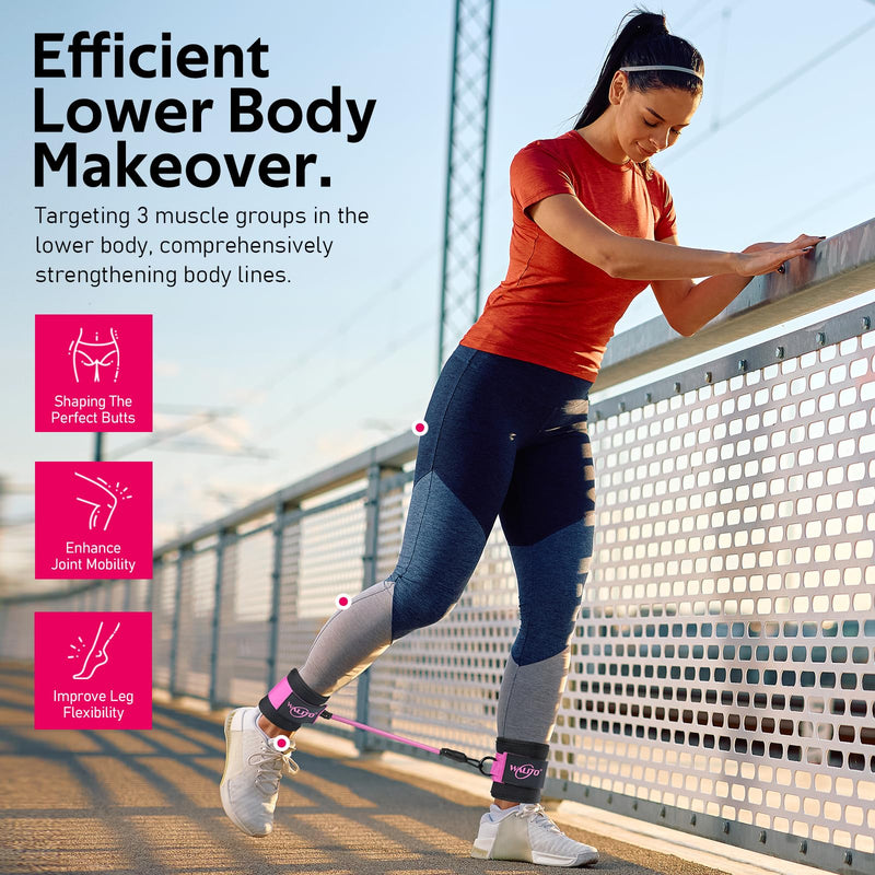 [Australia] - WALITO Ankle Resistance Bands with Cuffs, Exercise Bands for Legs and Butt, Booty Workout Equipment for Kickbacks and Hip Fitness Training Black pink 