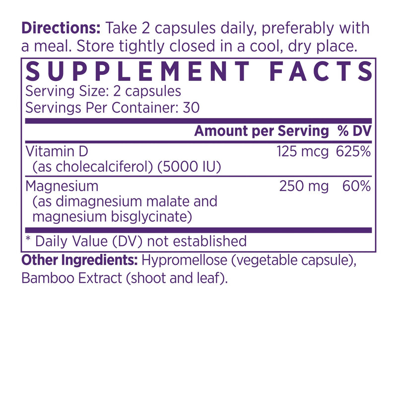 NAOMI Activated Vitamin D3 5000 IU + Magnesium 250mg - Supports Bone Strength, Immune Health & Muscle Relaxation - Cholecalciferol with Absorption Cofactor, Non-GMO, Gluten-Free, 30-Day Supply