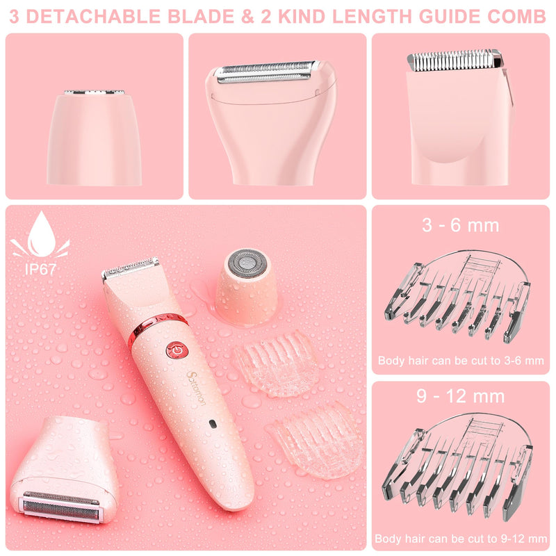 [Australia] - Electric Lady Shaver for Women - Painless Razor, Bikini Trimmer, Facial Hair Removal, Body Trimmer for Face, Legs, Underarm, Pubic - Wet and Dry Flawless 3 in 1 Pink 