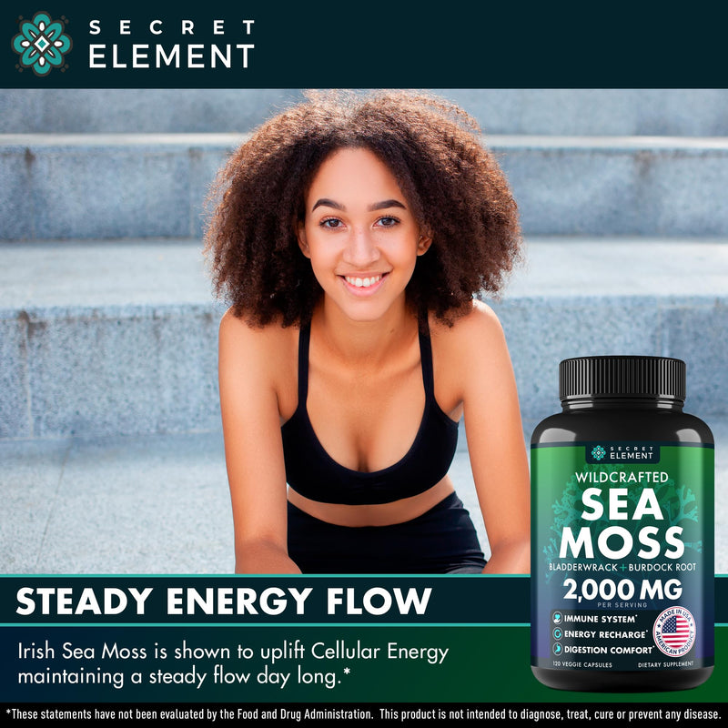 [Australia] - Sea Moss Capsules - Irish Sea Moss Advanced with Burdock Root, Bladderwrack & Muira Puama for Immunity, Gut, & Energy - Superfood Sea Moss Supplements w/Raw Sea Moss Powder - 120 Irish Seamoss Pills 120 Count (Pack of 1) 