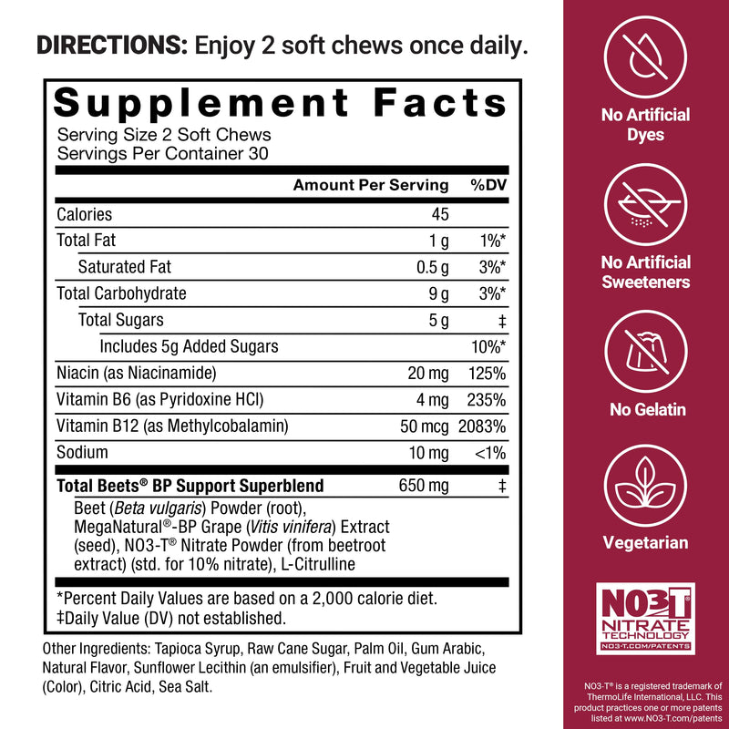 Force Factor Total Beets Blood Pressure Support Nitric Oxide Supplement