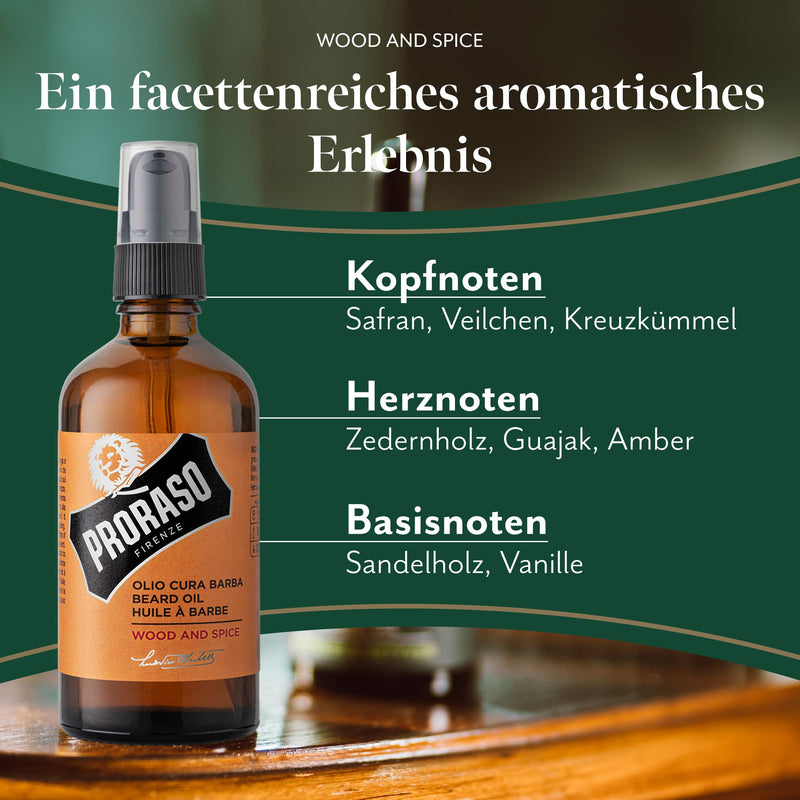 [Australia] - Proraso Beard Oil, Wood & Spice, 100 ml, beard oil with cedar wood and citrus scent, beard softener nourishes skin and hair and protects beard hair, made in Italy sandalwood 100 ml (pack of 1) 