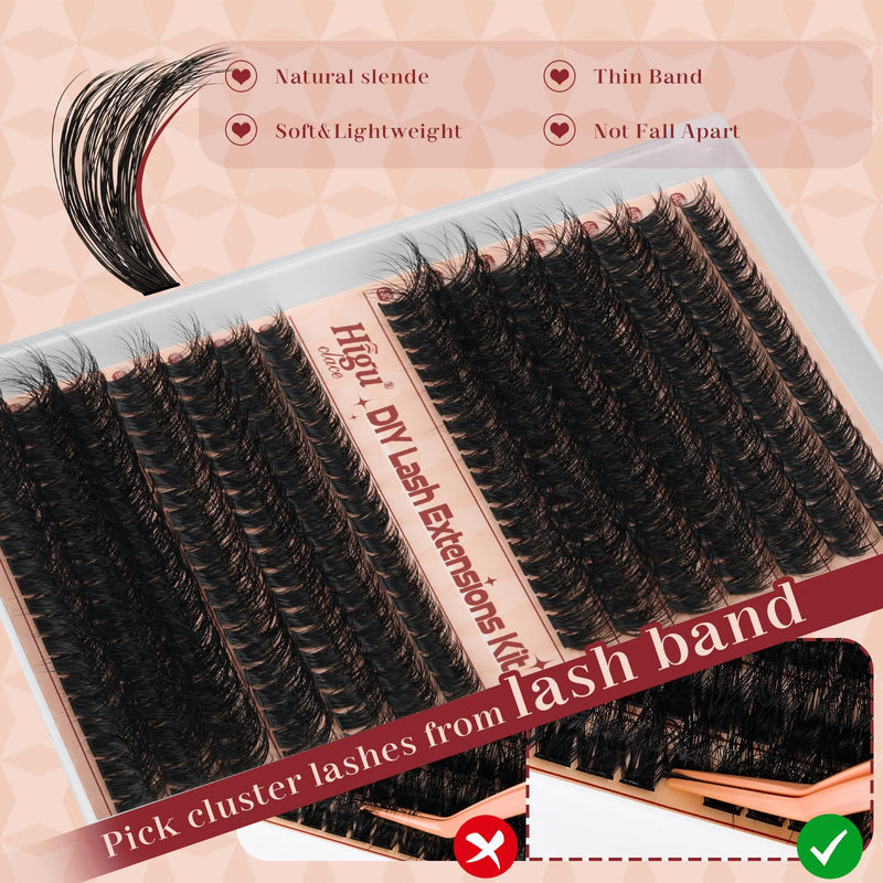 Higu clace Lash Clusters Kit 60D+80D, Cluster eyelash extensions Mix 10-18mm Lash Clusters Kit with Lash Bond and Seal and Lash Applicator, DIY Lash Extension Kit (60D+80D 10-18mm) 6080D KIT 6080D-BLACK