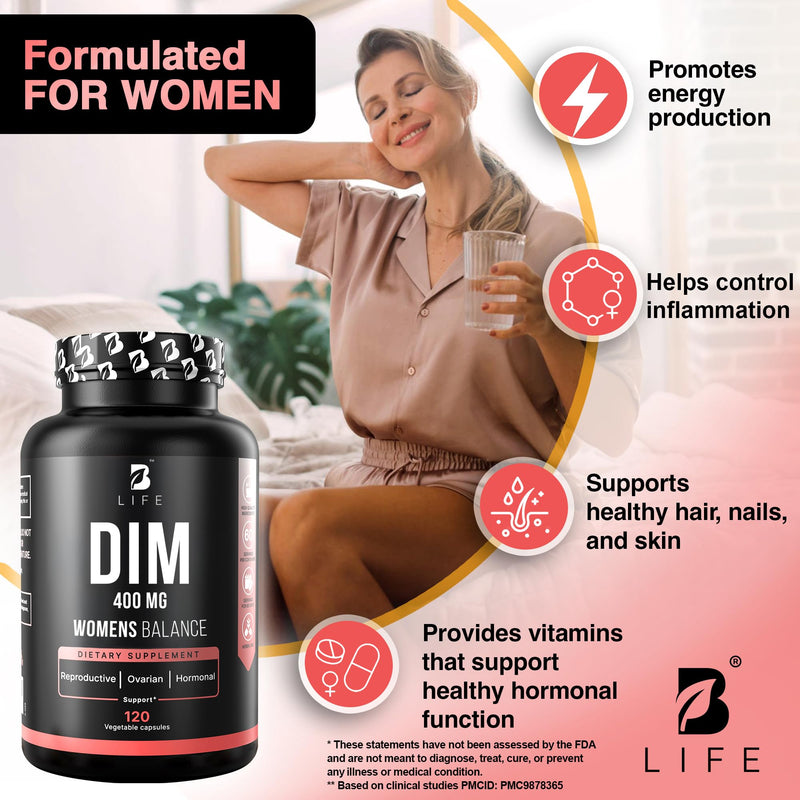 [Australia] - DIM Supplement 400 mg with Myo & D-Chiro Inositol, Dong Quai - PCOS Supplements – Hormone Balance for Women – Fertility Supplements – Inositol Supplement - 120 Caps 120 Count (Pack of 1) 