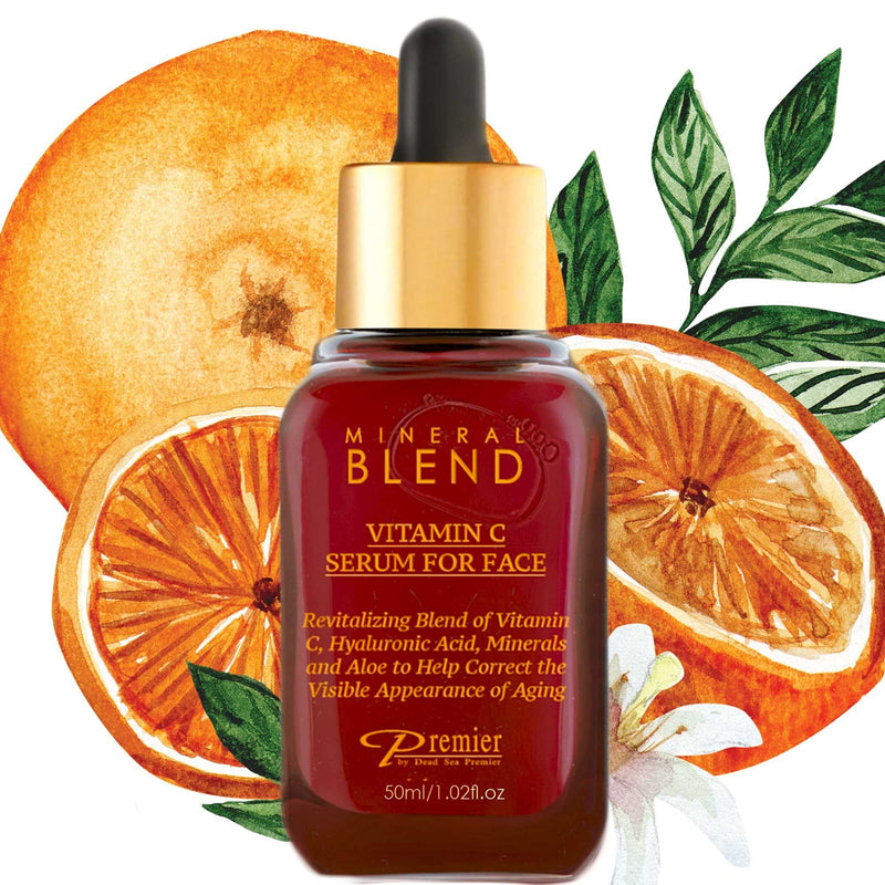 Premier Vitamin C Facial Serum with Hyaluronic Acid & Rose Hip 1.7 fl oz | Natural & Organic Anti Aging facial serum, Mineral Blend by Premier Dead Sea 1.7 Fl Oz (Pack of 1)