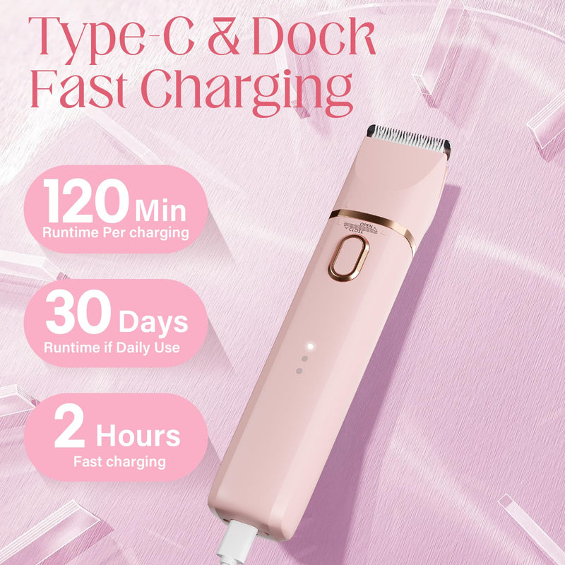 [Australia] - Bikini Trimmer for Women: 3 in 1 Gentle&Painless Electric Razor for Women,120min Cordless Runtime,USB Charge Dock,Ceramic Blade,IPX7 Waterproof Wet & Dry Use &Easy Cleaning Travel Grooming Kit (Pink) Pink 