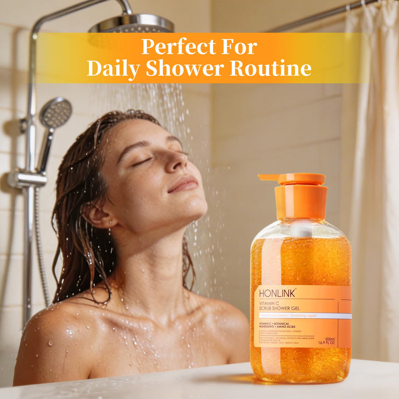 Vitamin C Exfoliating Body Wash for Women – Gentle Shower Gel with Pecan Shell Powder & Botanical Extracts for Daily Hydrating & Smoothing Body Care Routine 1 Bottles Shower Gel