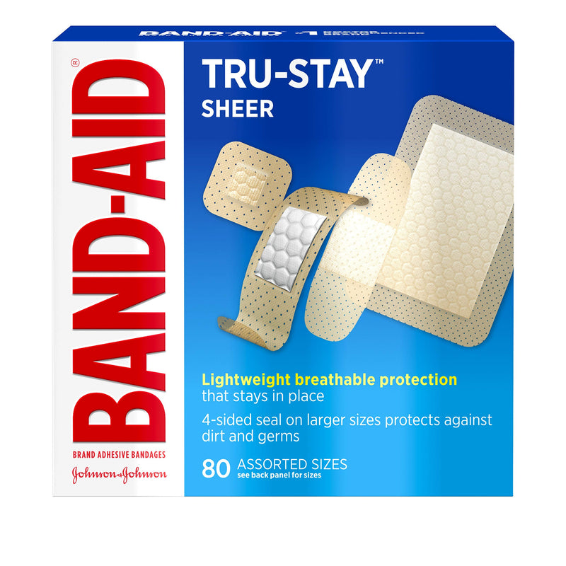 Band-Aid Brand Tru-Stay Sheer Strips Adhesive Bandages for First Aid and Wound Care, Assorted Sizes, 80 ct 80 Piece Assortment