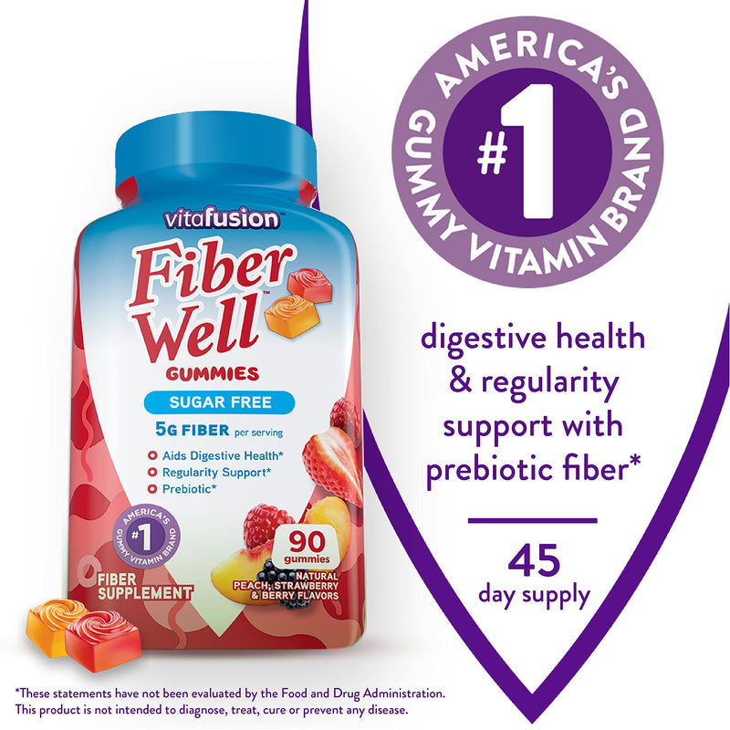 [Australia] - Vitafusion Fiber Well Sugar Free Fiber Supplement, Peach, Strawberry And Blackberry Flavored Supplements, 90 Count 