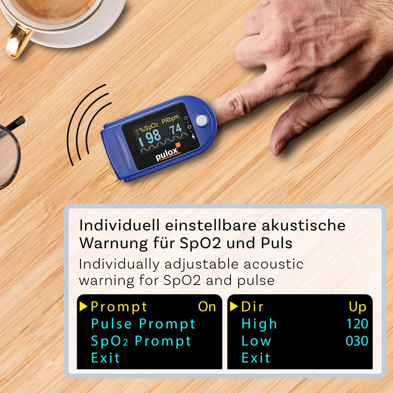 [Australia] - Pulse oximeter Pulox PO-200A with alarm, pulse tone and accessory set for measuring SpO2, pulse and PI - blue 