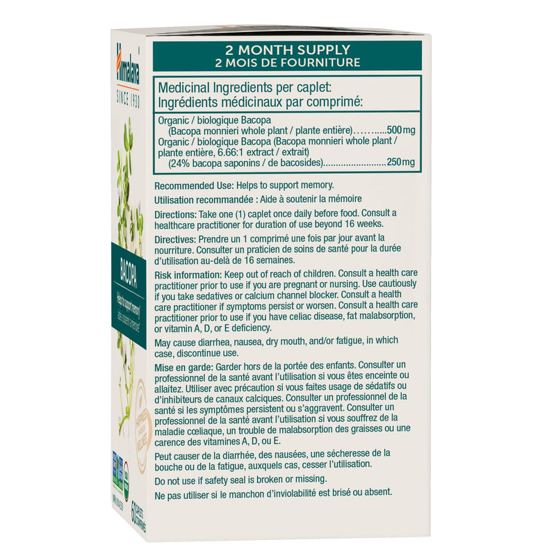 [Australia] - Himalaya Organic Bacopa Monnieri Nootropic Herbal Supplement, Supports Calm, Memory, Cognition, USDA Certified Organic, Non-GMO, 750 mg, 60 Plant-Based Caplets, 60 Day Supply 60 Count (Pack of 1) 