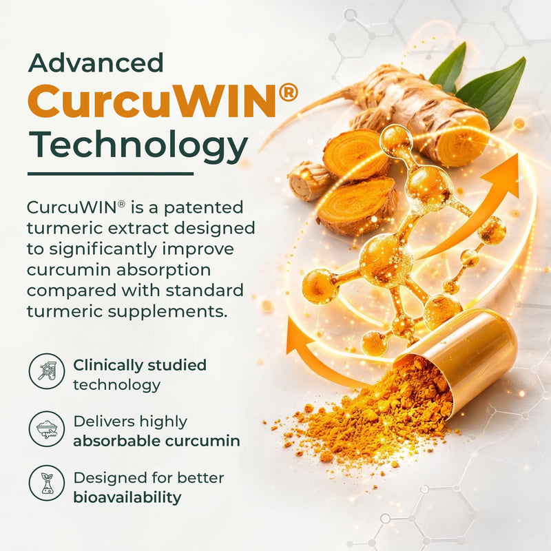 Curcumin Turmeric Extract, 60 Capsules - High Strength CurcuWIN® 46x Absorption Supplement - Vegan, Expert Formulated for Joint and Digestive Wellness Support - Made in the UK 500mg - (Pack of 1)