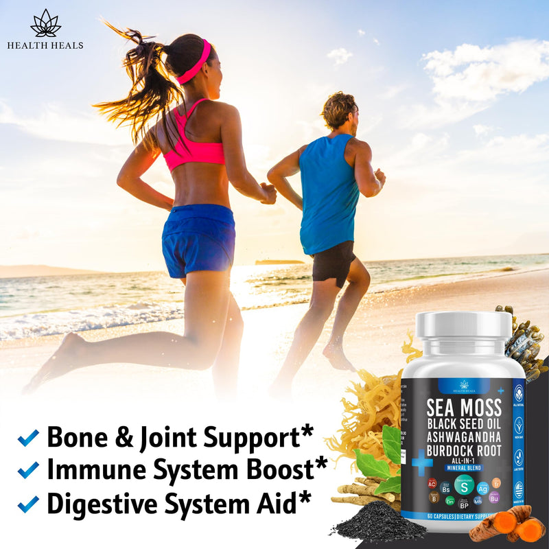 [Australia] - Sea Moss 3000 Black Seed Oil 2000 Ashwagandha 1000 Bladderwrack 1000 Burdock 1000-120 Count 60 Count (Pack of 2) 