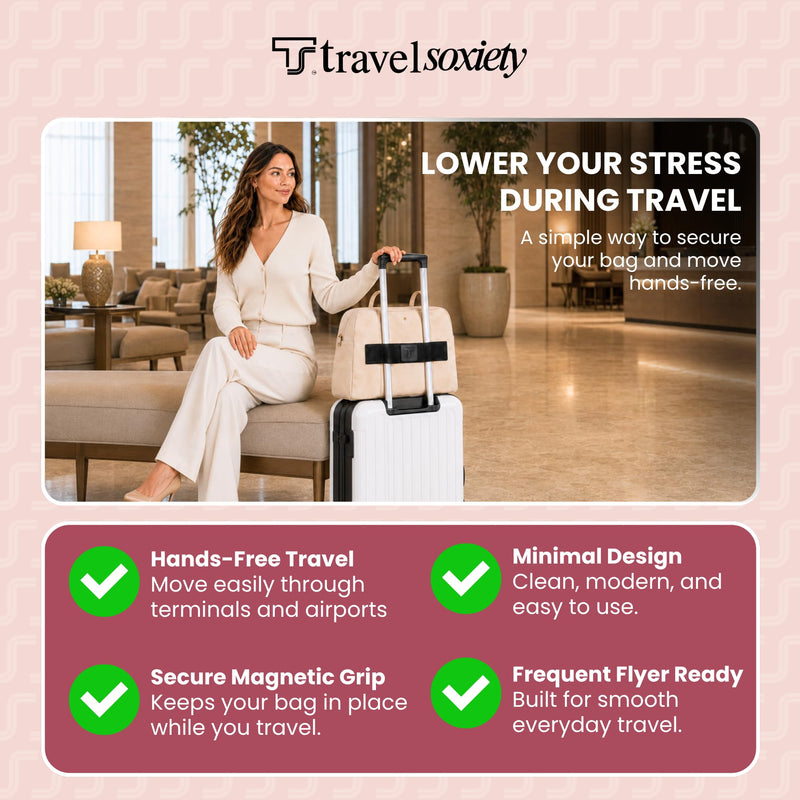 Trolley Strap, TSA Approved, Travel Accessory, Dark Brown | Magnetic, Over Suitcase Handle, Attaching Carry-On Bag, Add-a-Bag Sleeve for Tote, Backpack & Purse, Hands-Free, Neodymium