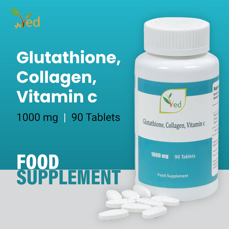VED Reduced L-Glutathione, Collage, Vitamin C Tablets | 1000mg x 90 Tablets