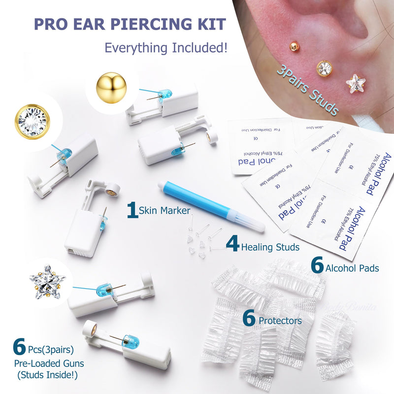 [Australia] - KRFY Ear Piercing Kit Sets, Disposable Stainless Steel Ear Piercing Gun with Preloaded Stud Earrings for Women, Self Pierce Studs Kit Tool, Flat Back Hoop Earrings Cartilage Jewelry Gold Plated/Silver Style 1-Gold 