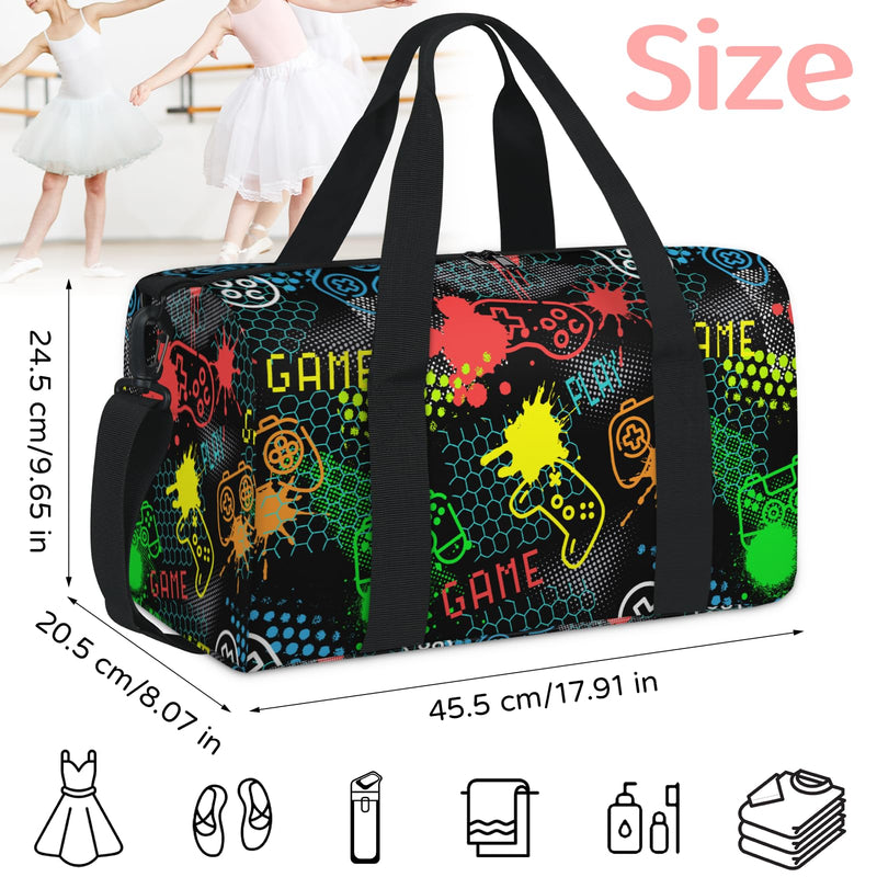 Kids Overnight Duffle Bags Boys Girls Game Theme Sports Gym Bag Small Toddler Weekender Carry-On Tote for School Practice, Sports, Travel - Birthday Gifts for Kids B-game